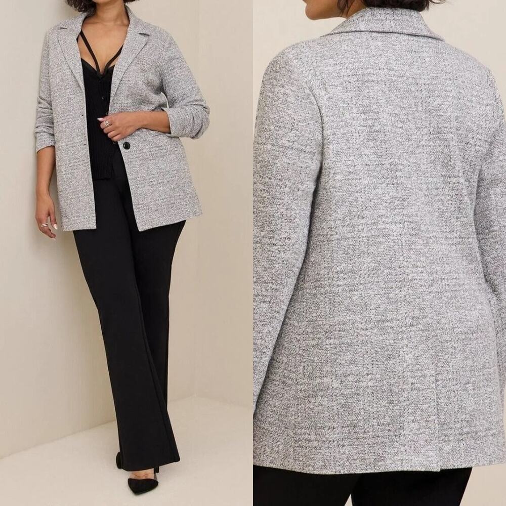 Torrid Textured Boyfriend Knit Trench Blazer 3X Gray Marled Longline Jacket NEW